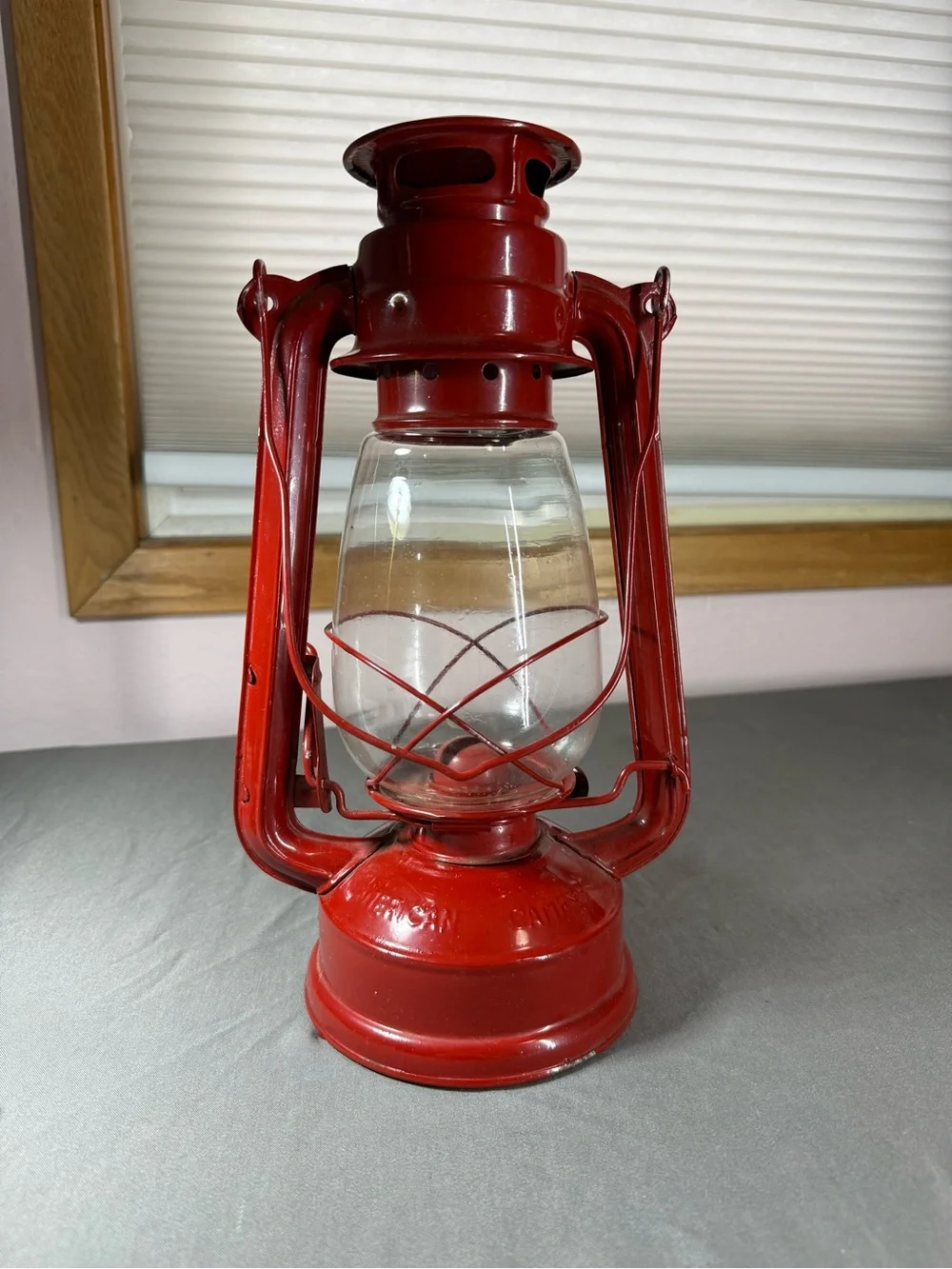 Vintage-Inspired Red Metal Hurricane Lantern - Home Accent